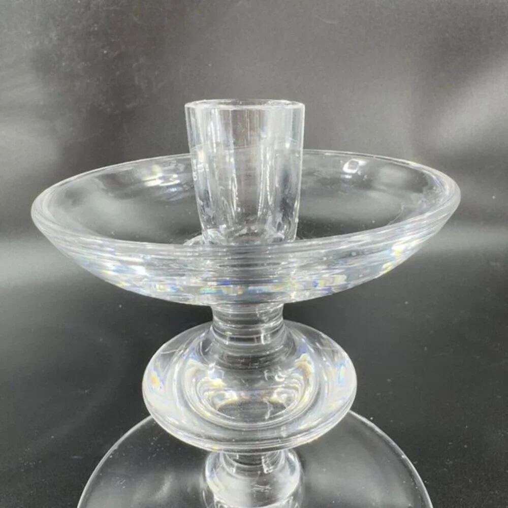 1950s‎ Val Saint Lambert Clear Glass Candlestick Holder Votive Set 2 Signed VTG
